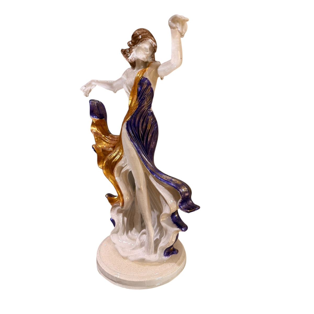 Hand-Painted Dancing Lady Sculpture Cobalt Blue & Gold Resin Art Statue 15in