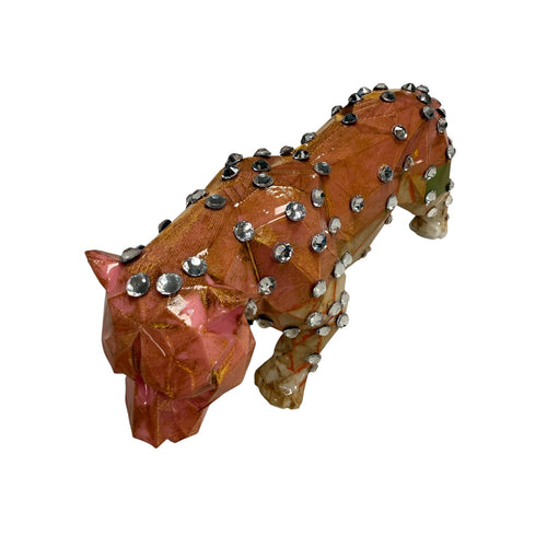 Geometric Leopard Statue Rhinestone Crystal Big Cat Sculpture Faceted Decor 7in