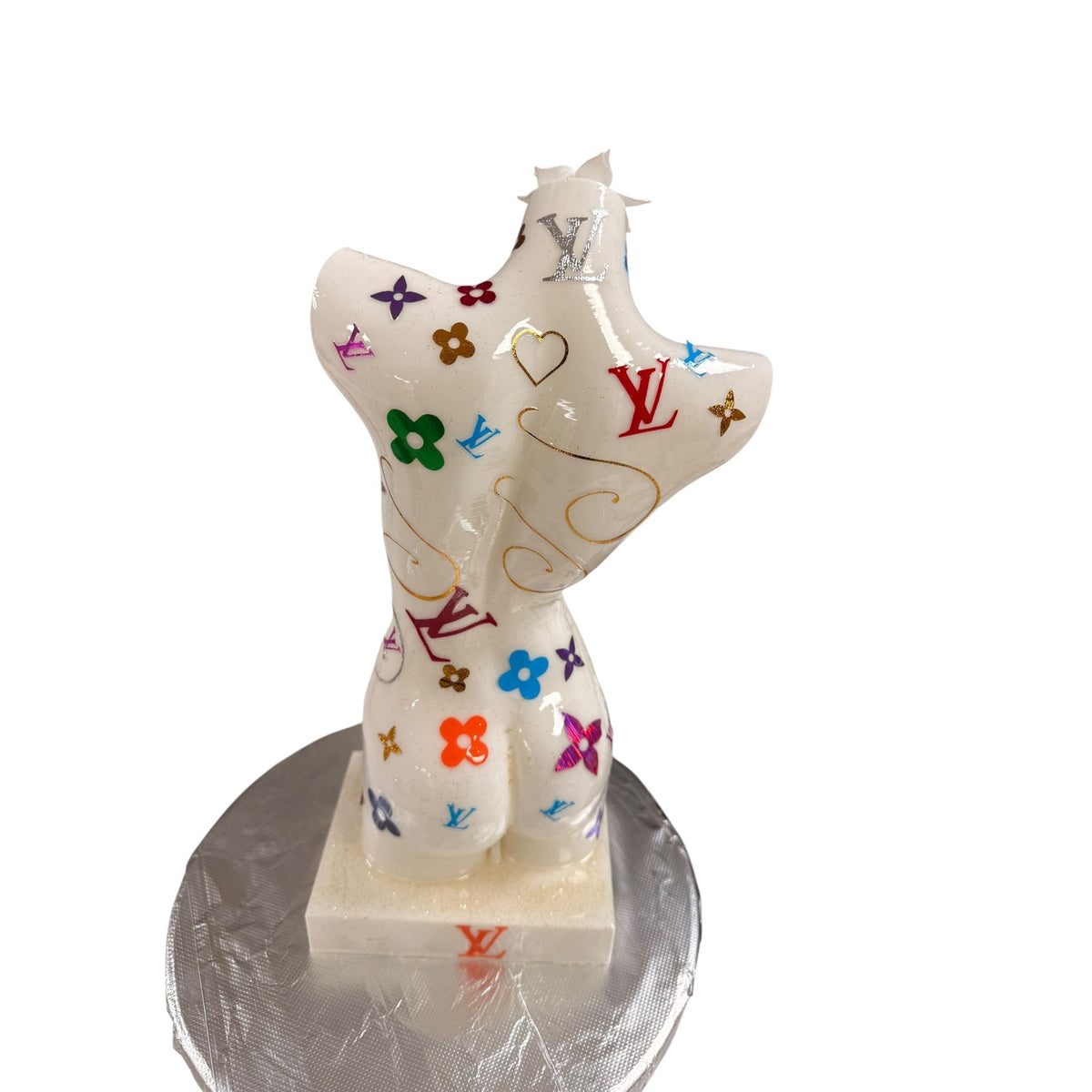 Female Torso Statue 3D Printed Resin Coated Pop Art Sculpture Red White Custom