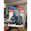 Original Pop Art Lion Painting American Flag Resin Coated Patriotic Wall Art
