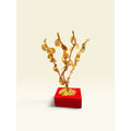 Gold Leaf Metal Tree Sculpture Resin Coated Butterflies Red Base Handmade Art