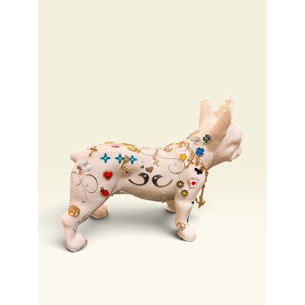 French Bulldog Statue 3D Printed Pop Art Frenchie Crown Gold Chain Made in USA