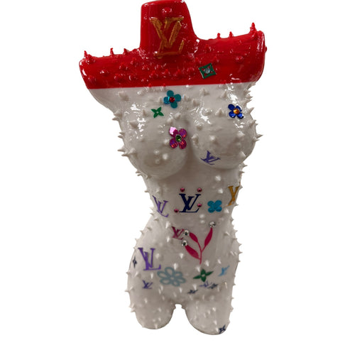 Female Torso Statue 3D Printed Resin Coated Pop Art Sculpture Red White Custom