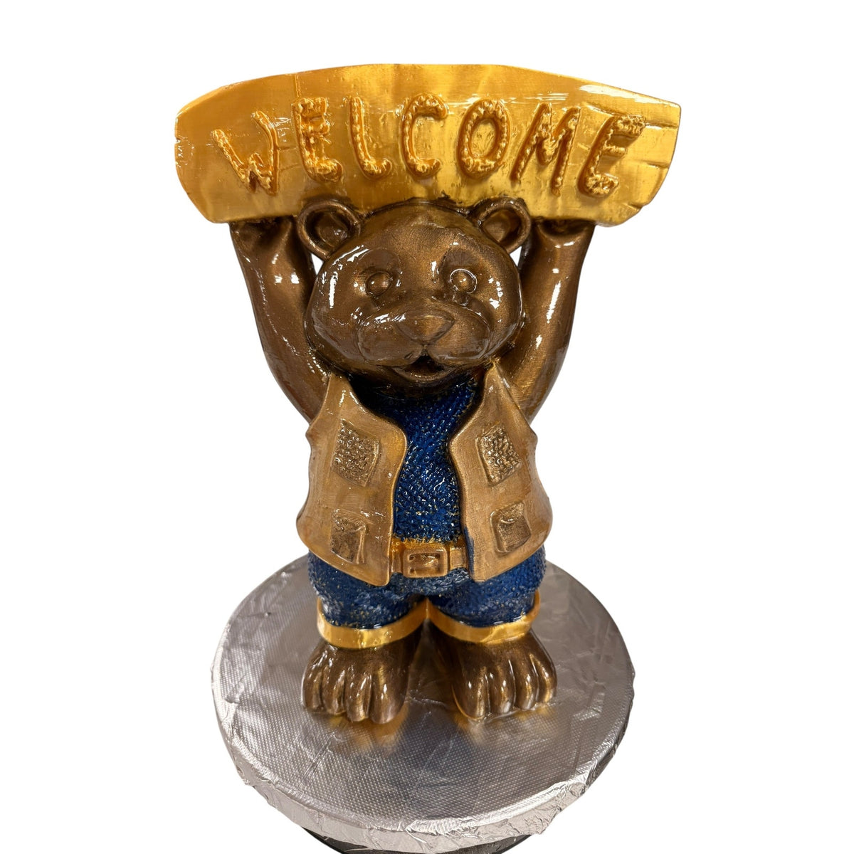 Handmade 3D Printed Welcome Bear Statue Bronze Gold Painted Resin Sculpture 15"