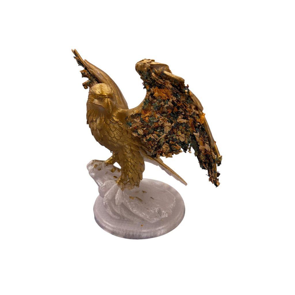 Handmade 3D Printed Gold Eagle Sculpture Mosaic Wings Crystal Base Resin 15"