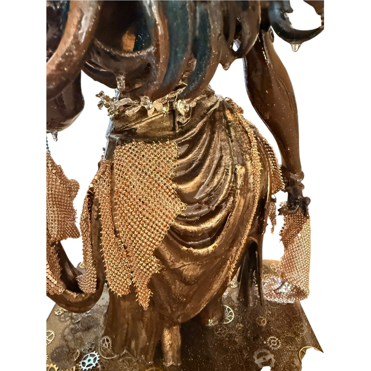 Kneeling Veiled Goddess Art Sculpture Bronze Finish Mesh Drapery Resin Statue