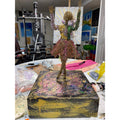 Handmade Metal Wire Dancing Girl Sculpture Resin Coated Art Figure on Base