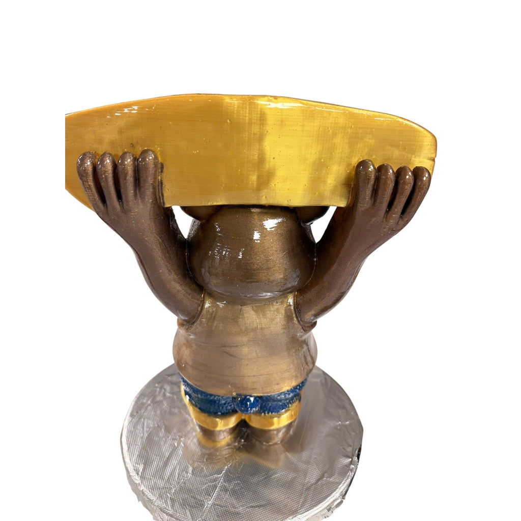 Handmade 3D Printed Welcome Bear Statue Bronze Gold Painted Resin Sculpture 15"