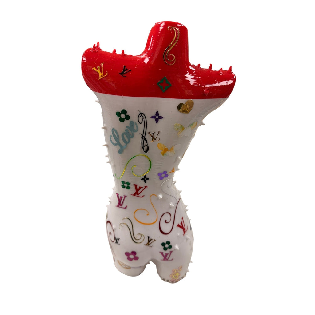 Handmade 3D Printed Pop Art Female Torso Sculpture Red Hat Painted Resin 15"