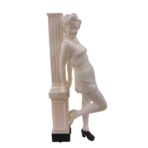 Woman Leaning on Column Statue 3D Printed Resin Coated Vintage Figure 15in Ivory