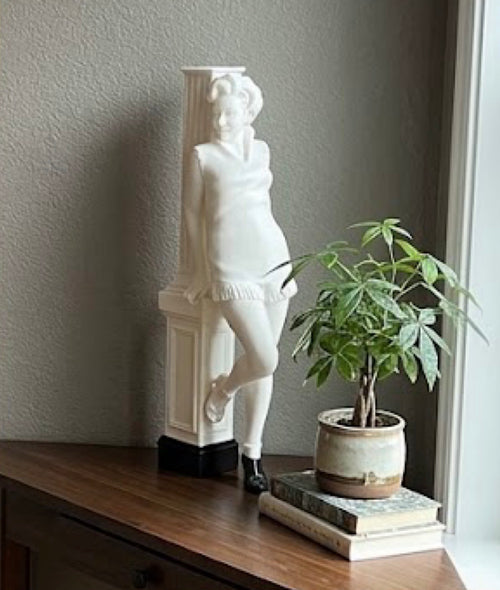 Woman Leaning on Column Statue 3D Printed Resin Coated Vintage Figure 15in Ivory