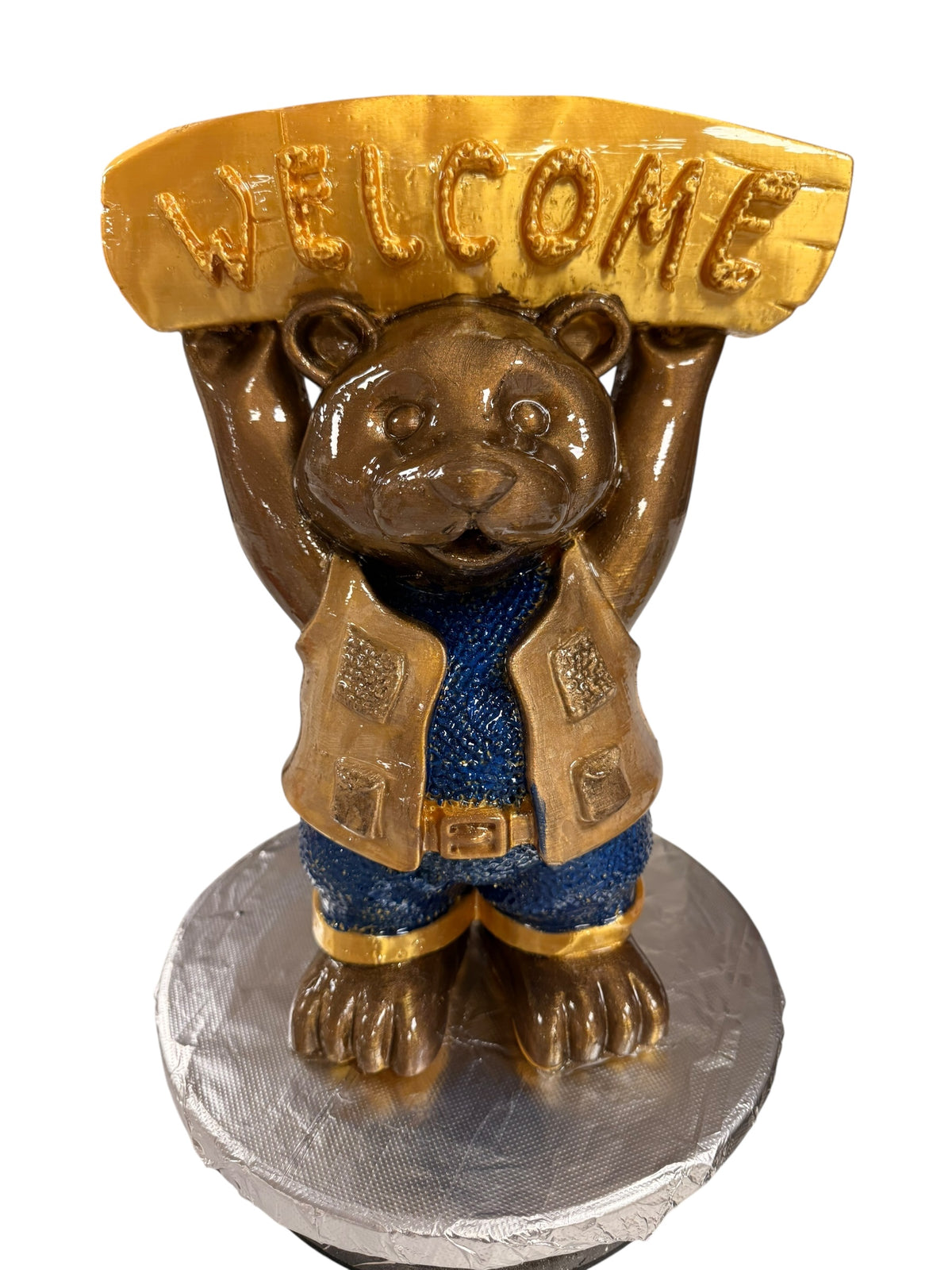 Handmade Resin Bear Statue Welcome Sign 15in Porch Garden Decor - Custom Colors