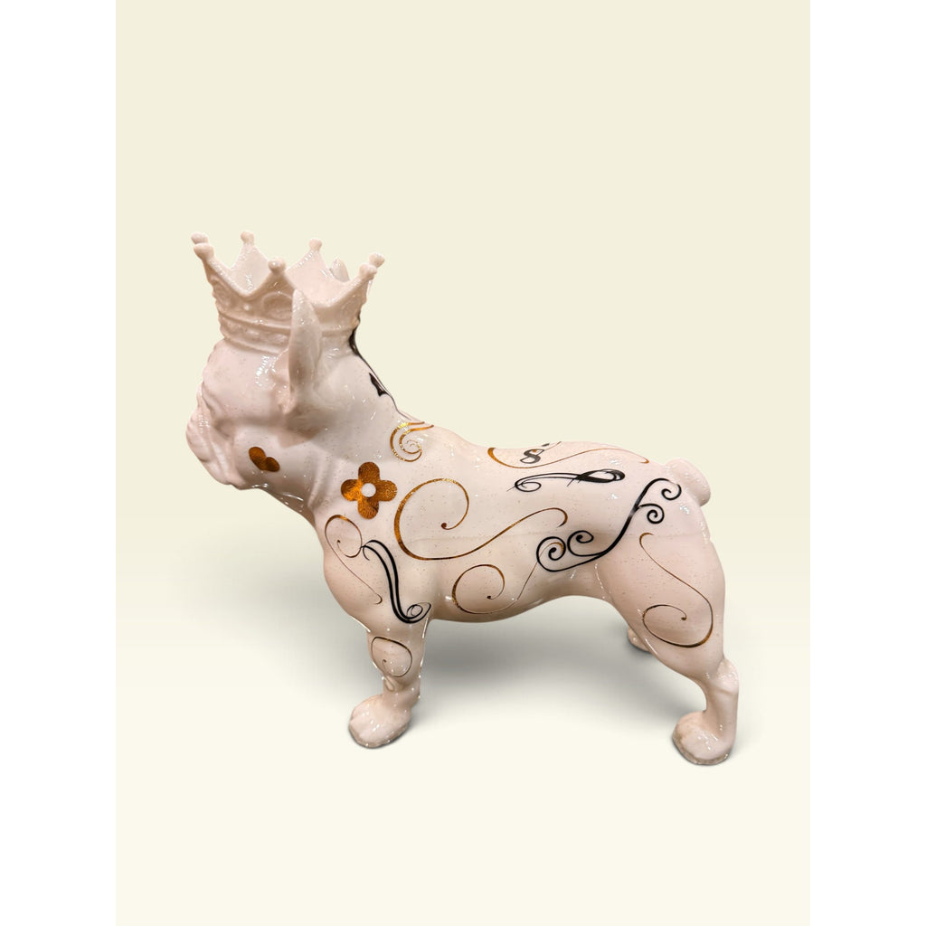 French Bulldog Statue 3D Printed Pop Art Frenchie Crown Gold Chain Made in USA