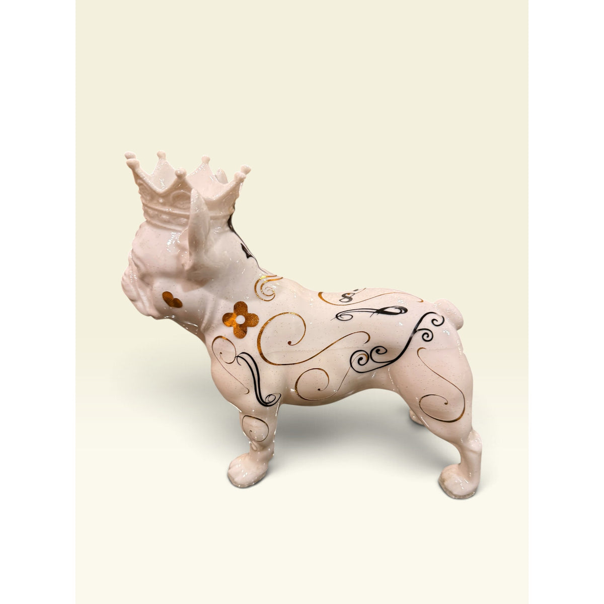 French Bulldog Statue 3D Printed Pop Art Frenchie Crown Gold Chain Made in USA