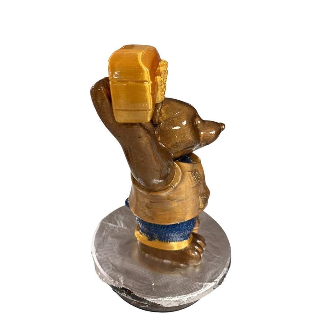Handmade 3D Printed Welcome Bear Statue Bronze Gold Painted Resin Sculpture 15"