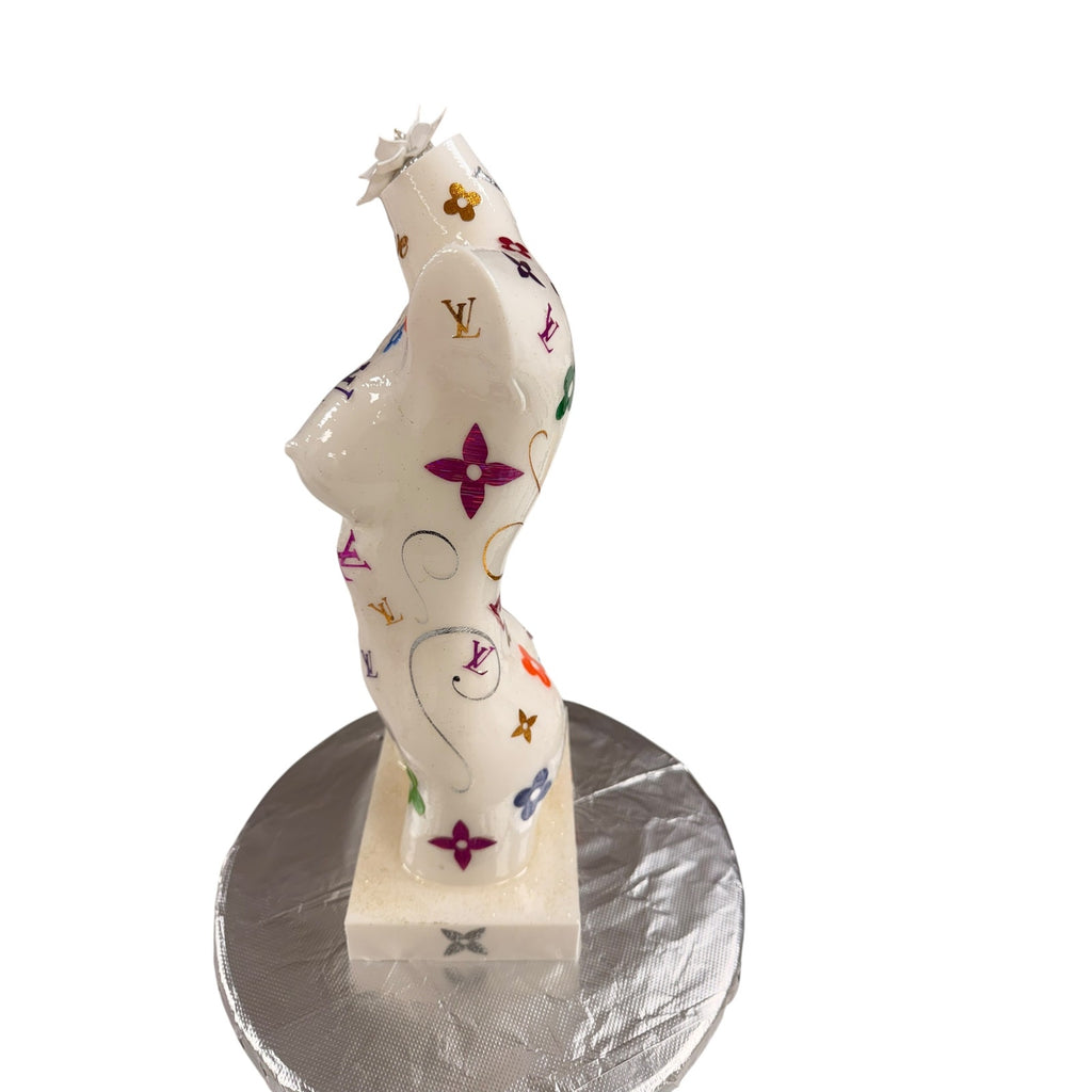 Female Torso Statue 3D Printed Resin Coated Pop Art Sculpture Red White Custom