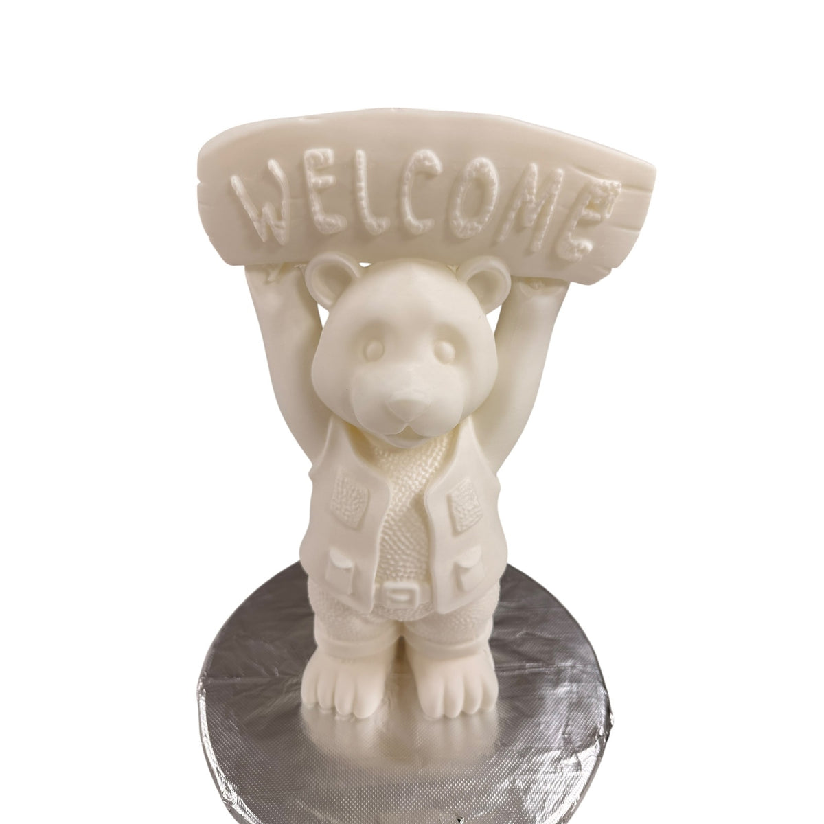 Handmade Resin Bear Statue Welcome Sign Porch Garden Decor Custom Color Ivory