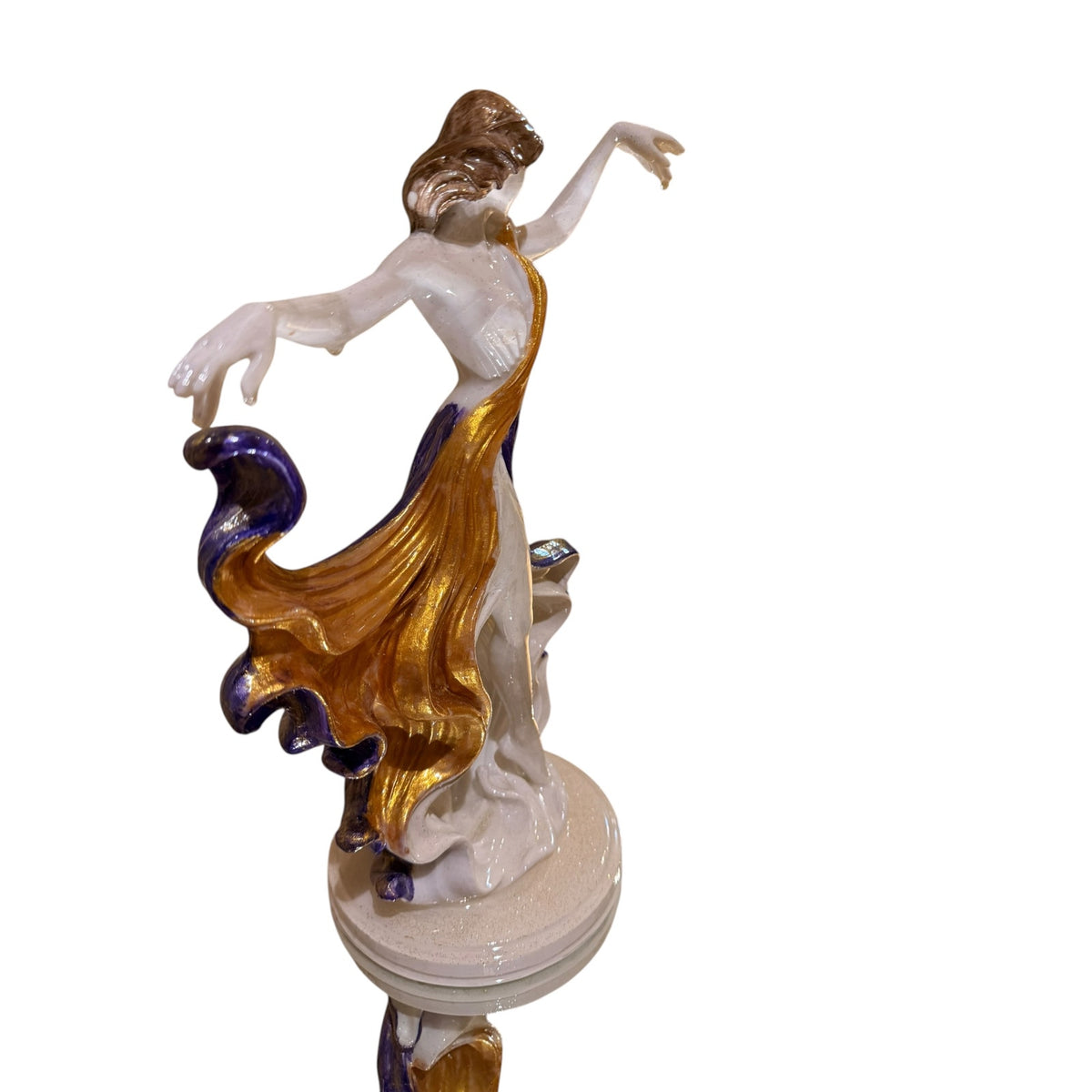 Hand-Painted Dancing Lady Sculpture Cobalt Blue & Gold Resin Art Statue 15in