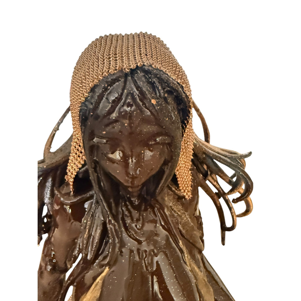Kneeling Veiled Goddess Art Sculpture Bronze Finish Mesh Drapery Resin Statue