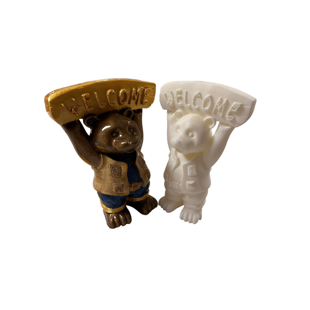 Handmade 3D Printed Welcome Bear Statue Bronze Gold Painted Resin Sculpture 15"